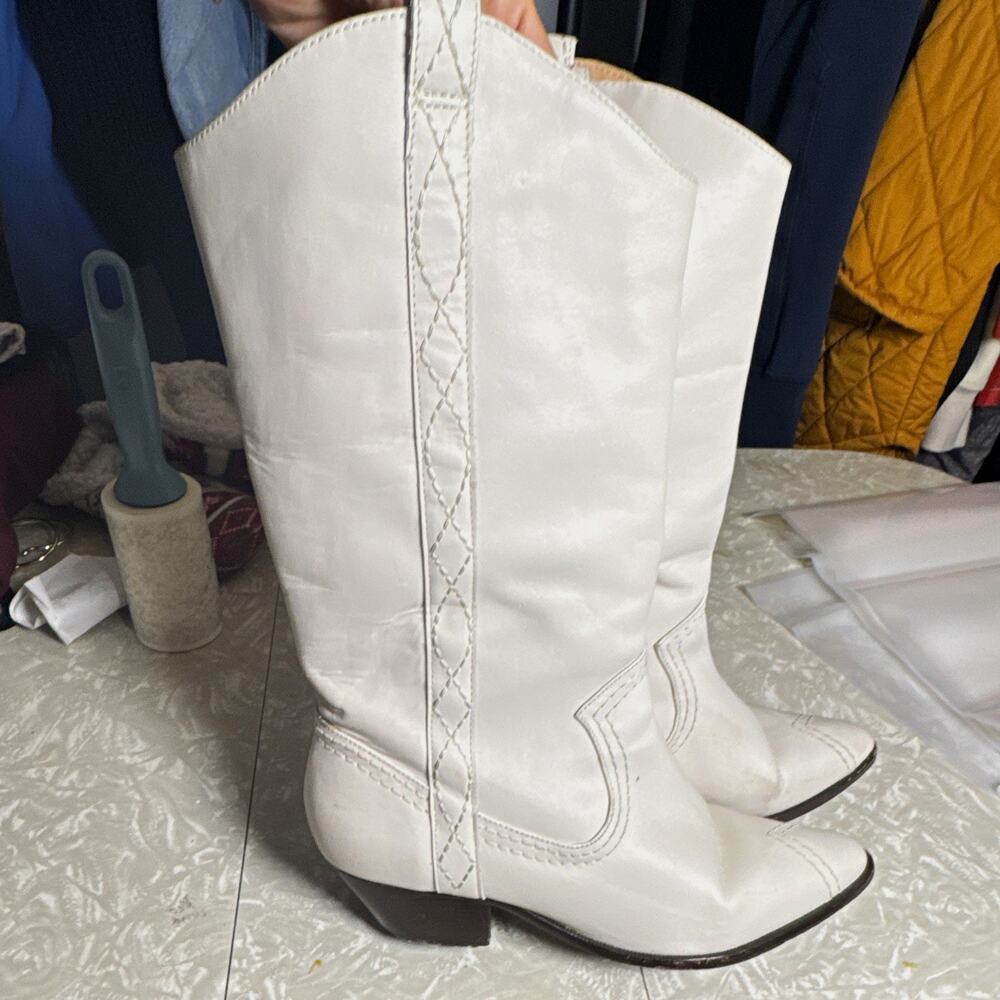 Schutz White Leather Western Knee High Boots Pointed Toe Pull On Women’s 9B
